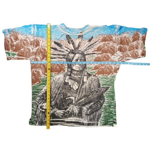 Vintage T shirt Indian Buffalo All Over Print Native American XL Chief Tribal - Picture 8 of 8